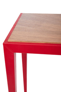 Nina Campbell Gerome Console - Leather Wrapped & Walnut Top against white background close-up view
