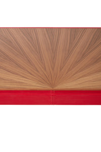 Nina Campbell Gerome Console - Leather Wrapped & Walnut Top against white background top view