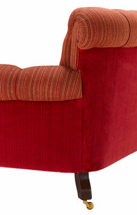 Nina Campbell Gatsby Buttoned Sofa in two red fabrics fabric against a white background back detail photo