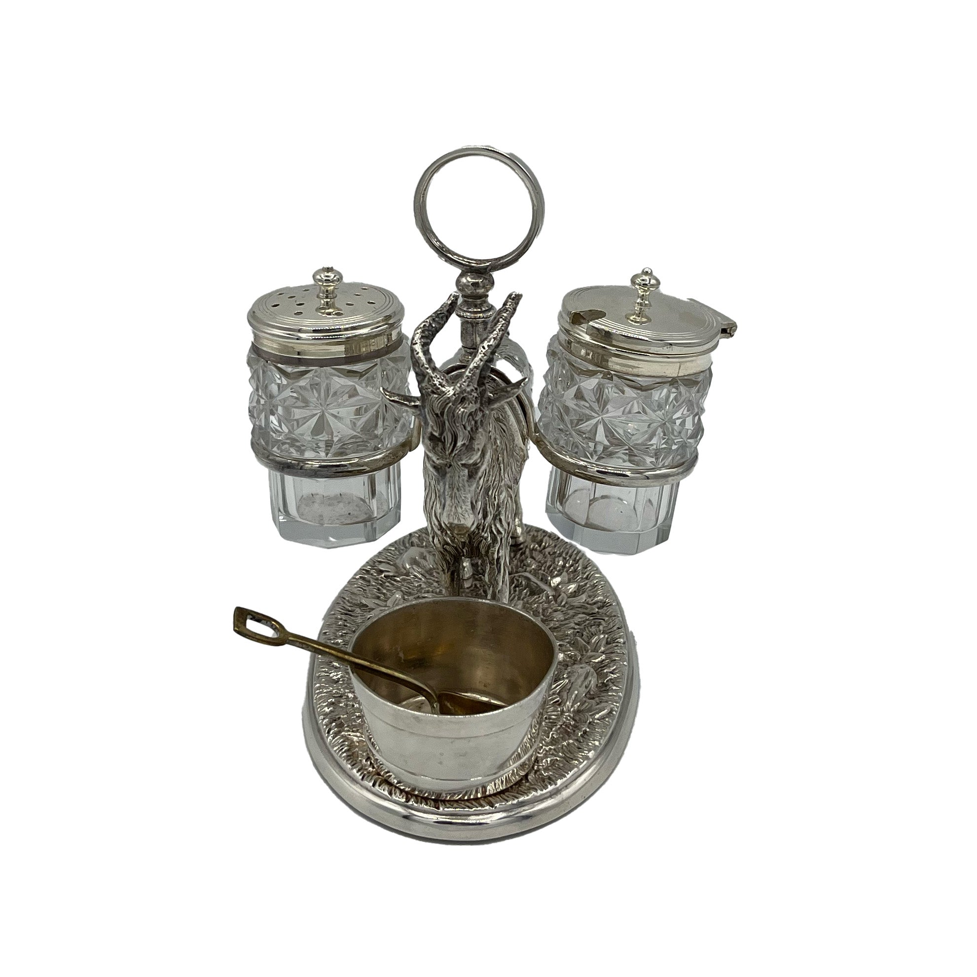 Antique Silver Cruet Set Goat c.1920