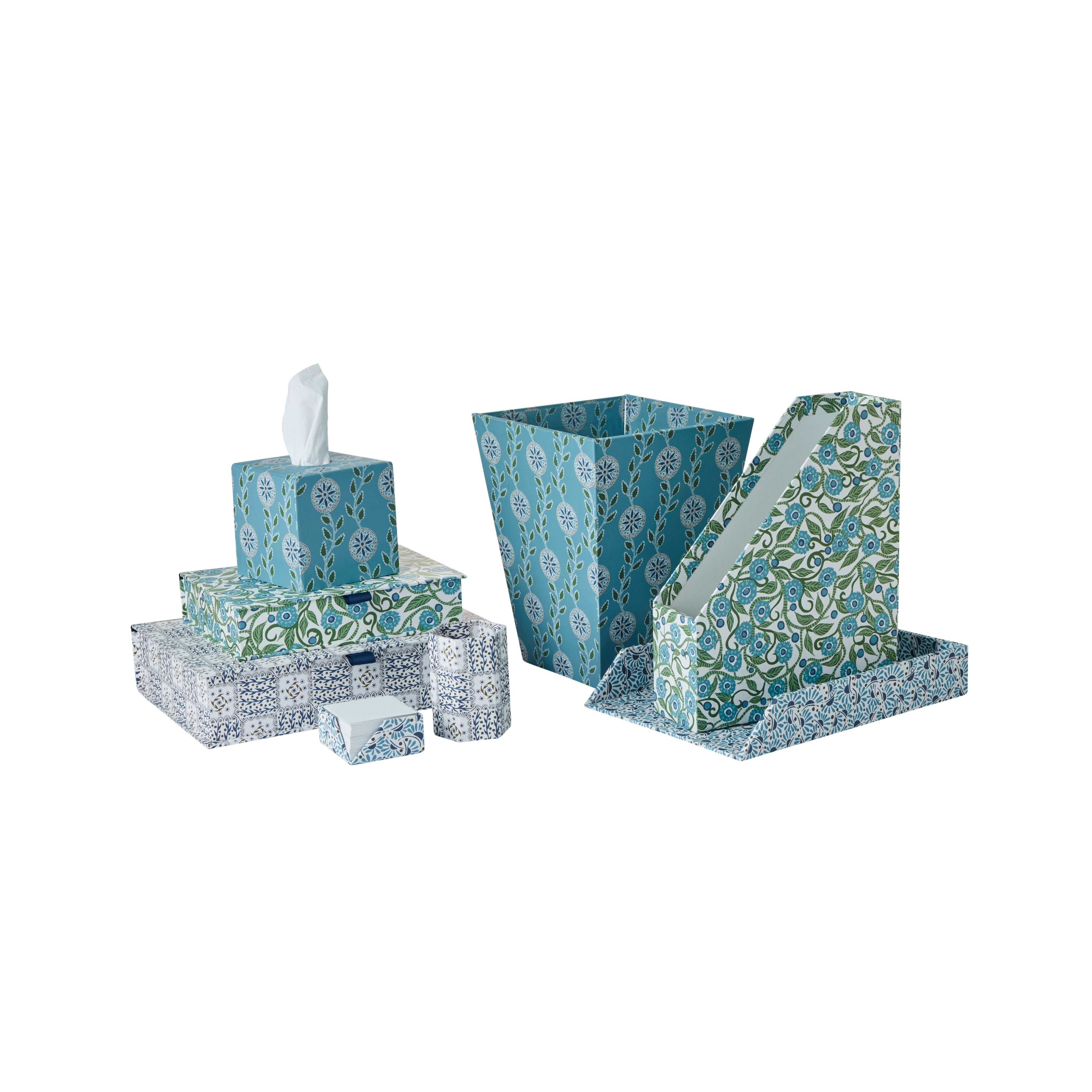 Nina Campbell blue stationery collection on white background