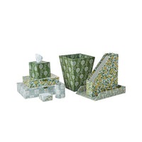 Nina Campbell green and yellow stationery collection on white background