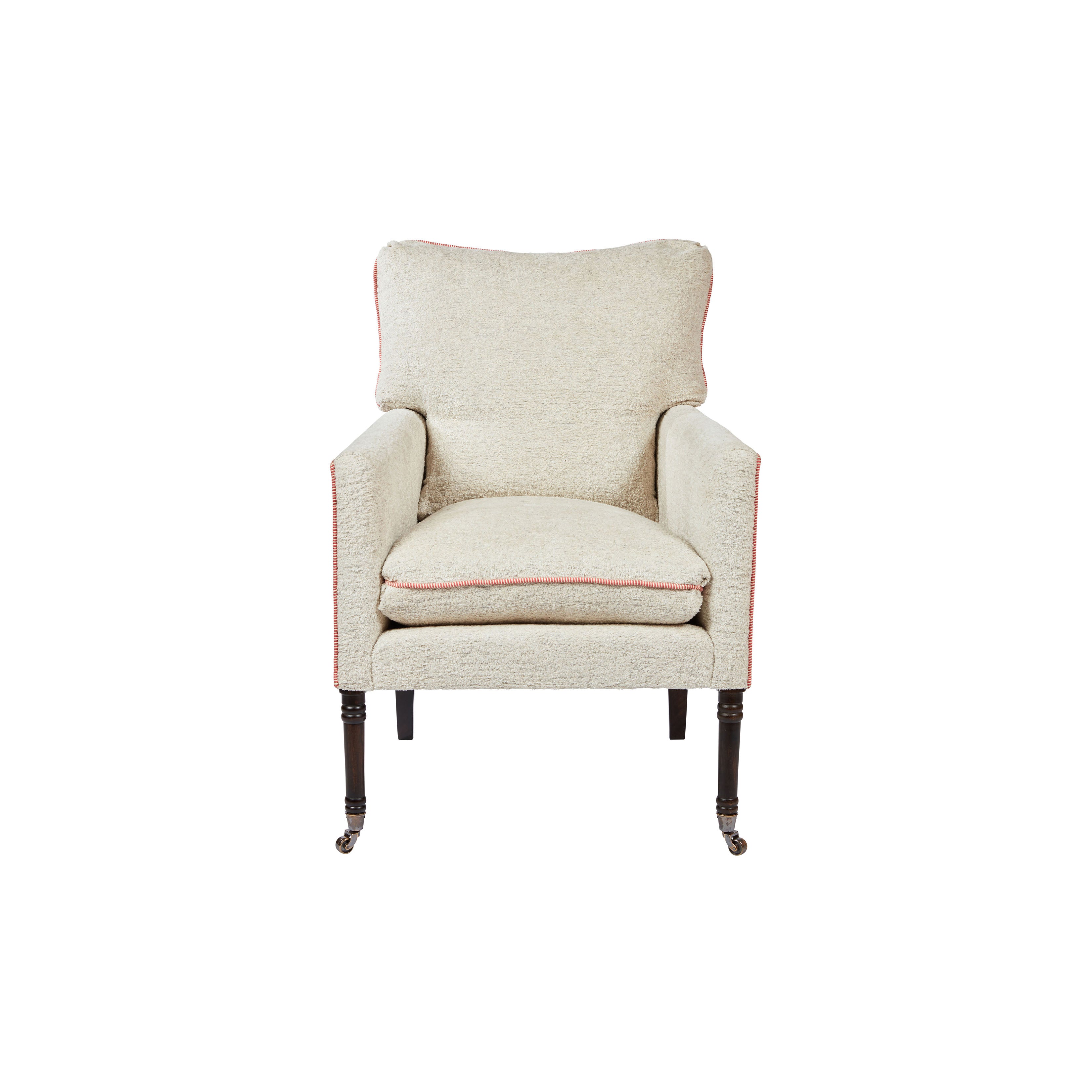Nina Campbell Hastings Armchair in amberley fabric against a white background