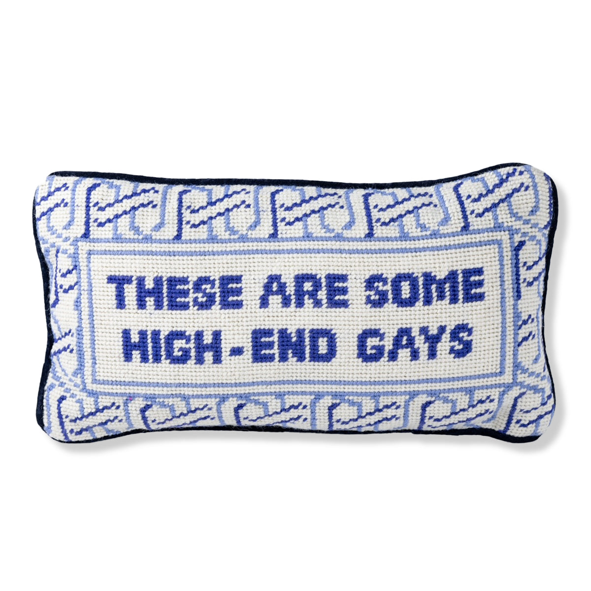 Nina Campbell Needlepoint Cushion High-End Gays against a white background