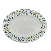 Oval Nina Campbell And Halcyon Days Marguerite collection platter on a white background
