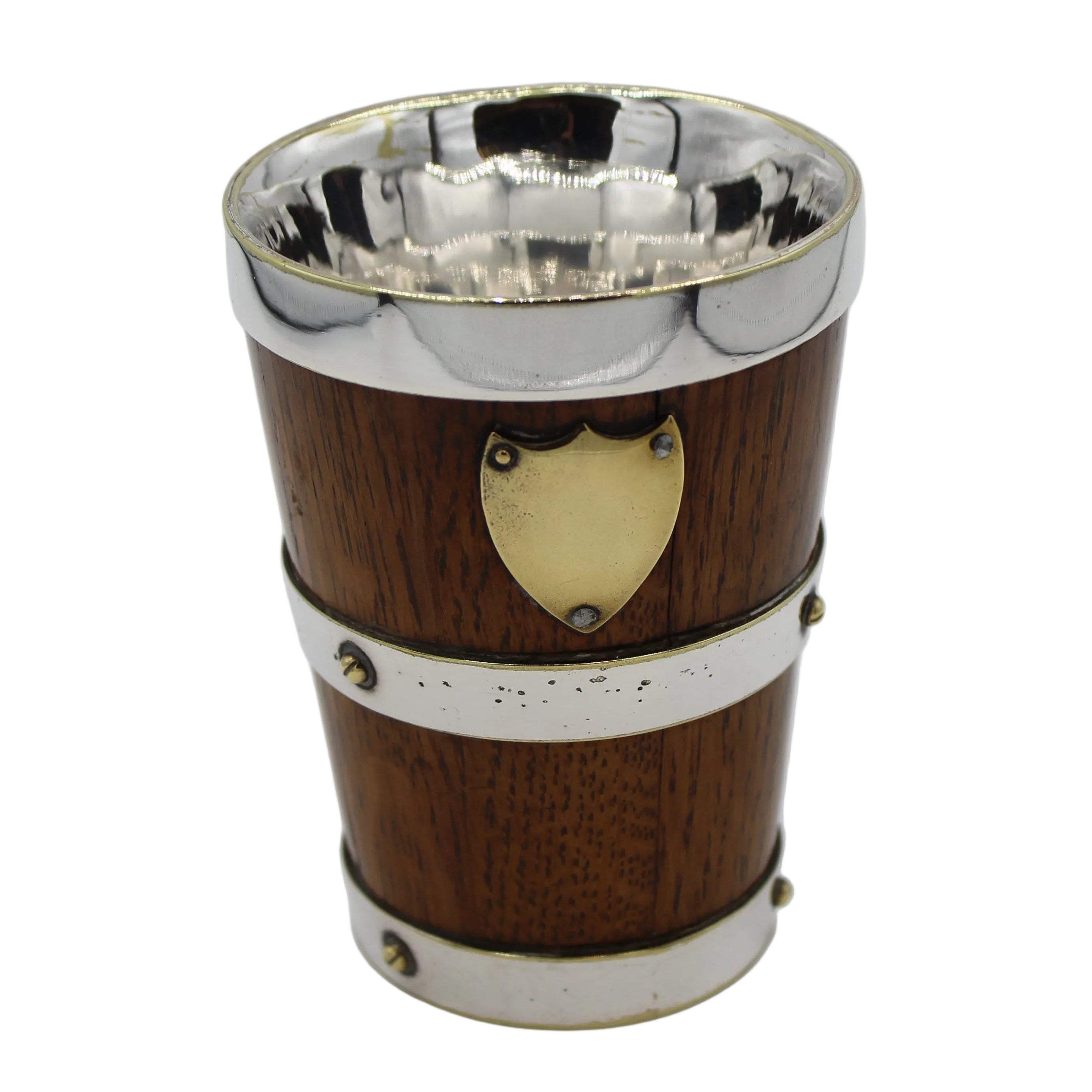 A Silver Plated, Brass and Oak Beaker, c. 1890