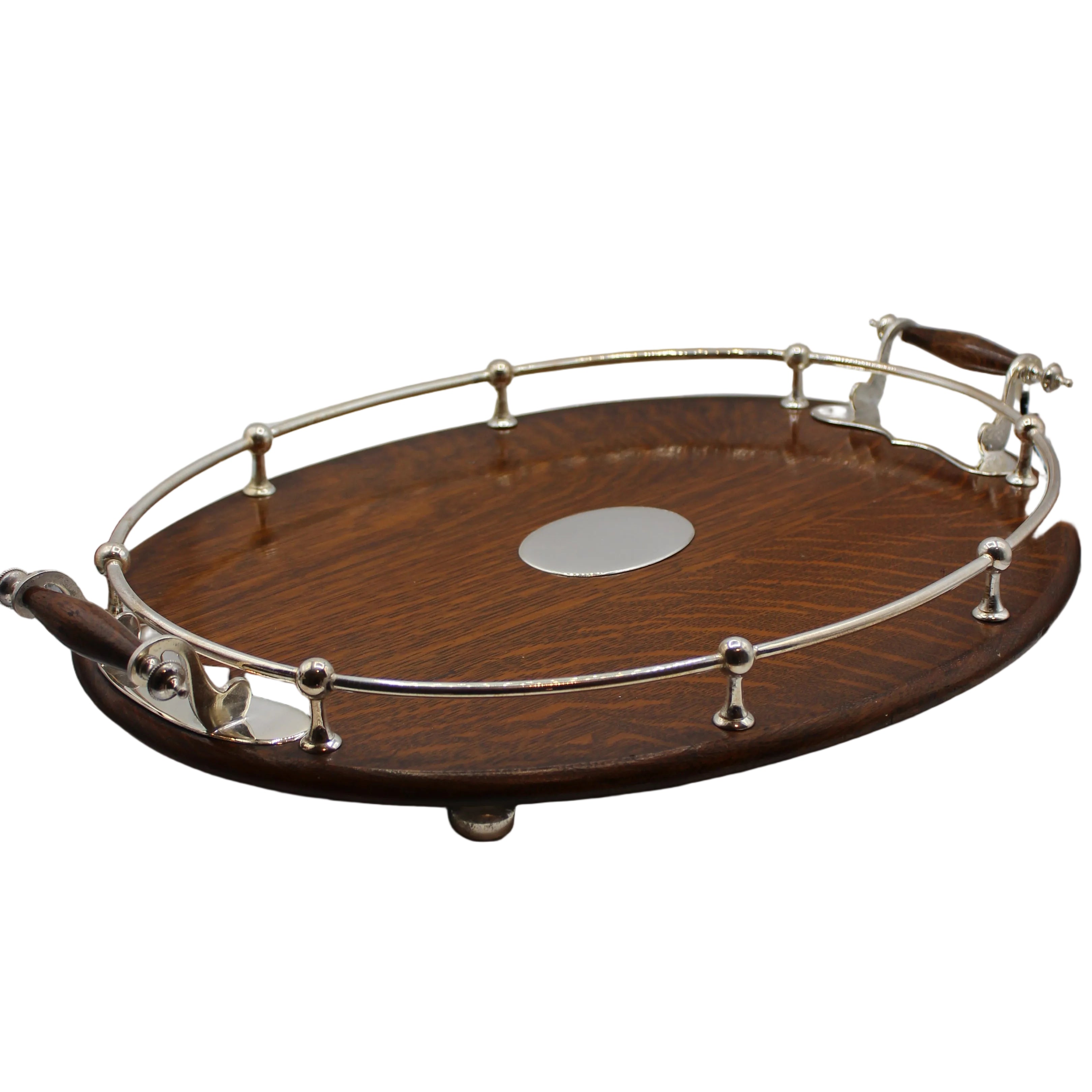 A Silver Plated Oak Oval Tray, c. 1900