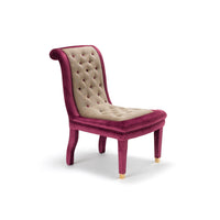 Nina Campbell Isabella Chair in pink and beige fabrics against a white background angled shot