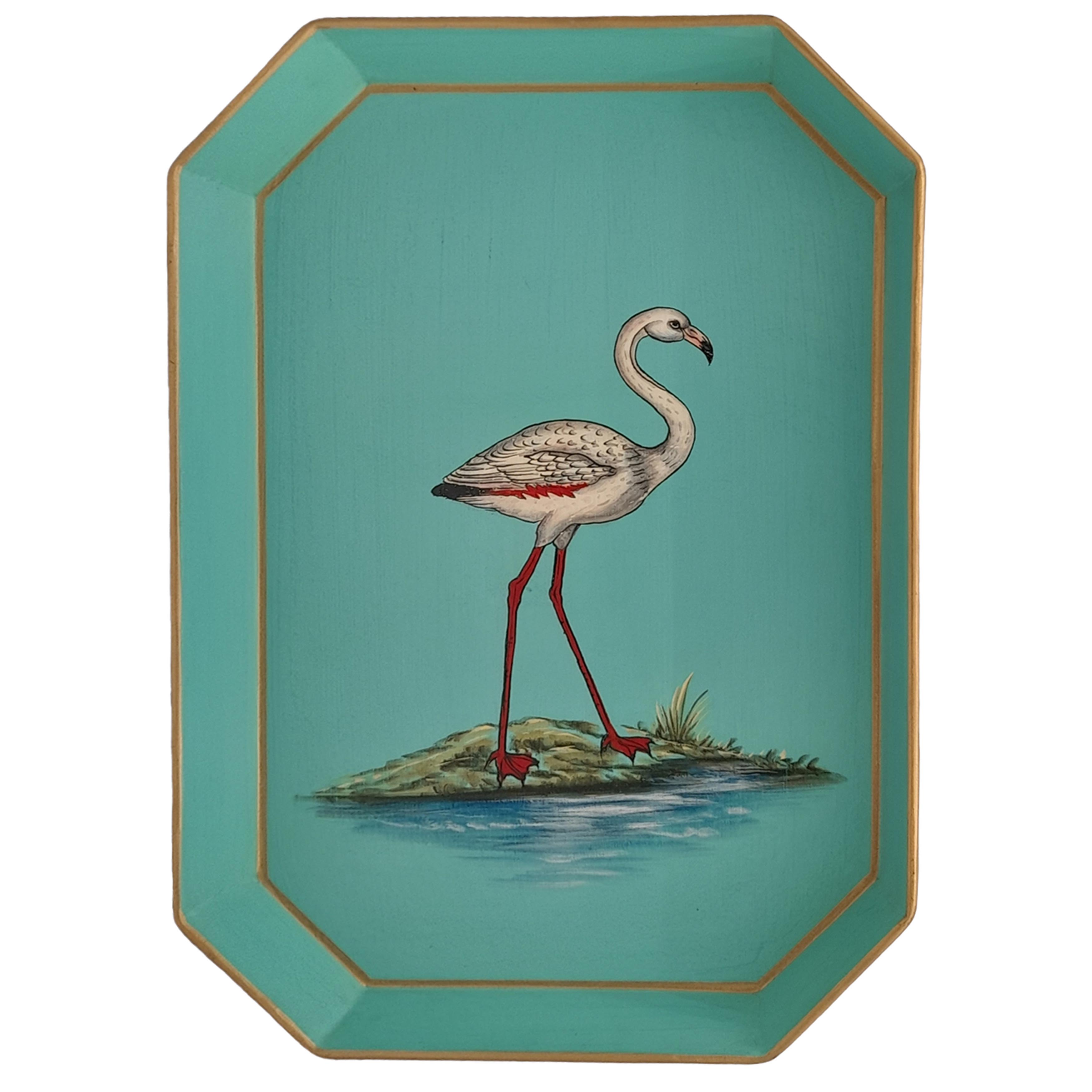 Nina Campbell Iron Tray Hexagon Flamingo against a white background