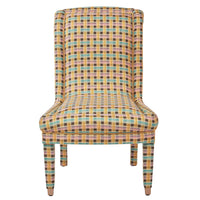 Nina Campbell Isabella Chair in Fontainebleu yellow and pink fabric against a white background