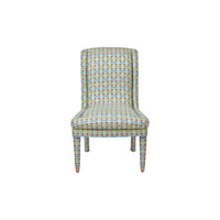 Nina Campbell Isabella Chair in Fontainebleu Green and blue fabric against a white background
