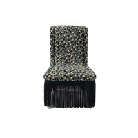 Nina Campbell Isabella Chair in orford fabric and fringes against a white background