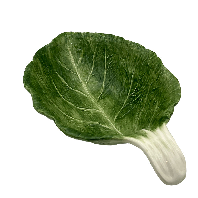 Nina Campbell Ceramic Leaf Salad Bowl hand painted in green on a white background