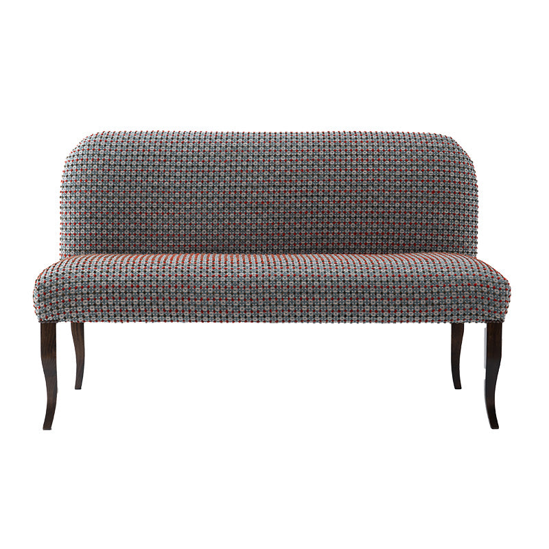 Nina Campbell Lehmann Bench in Chiddingstone Fabric in blue and red against a white background
