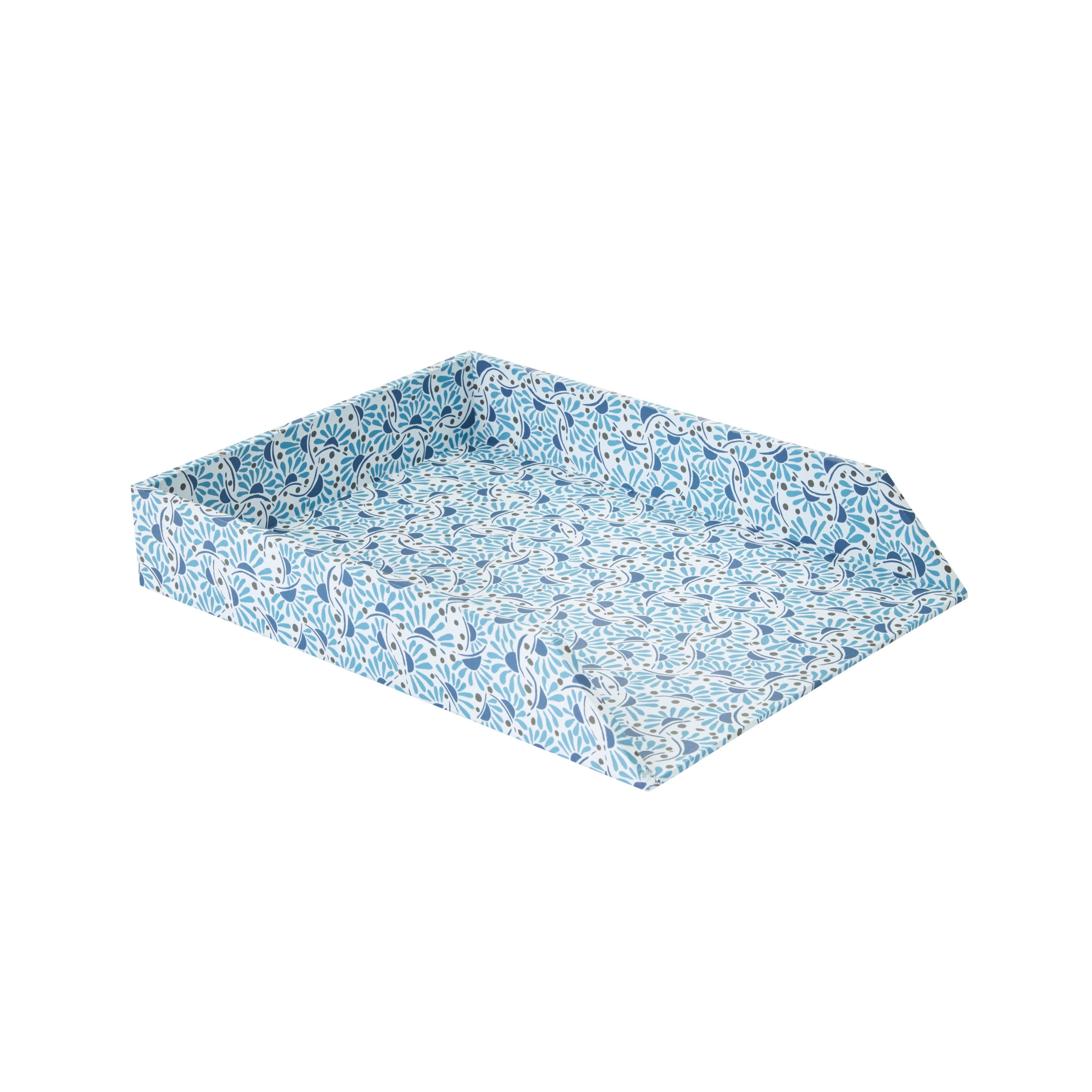 Nina Campbell letter tray in blue colour way stationery collection on white background
