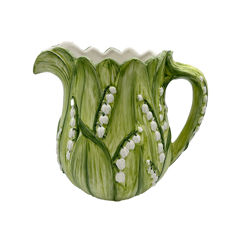 Nina Campbell Lily of the Valley design ceramic water jug on white background