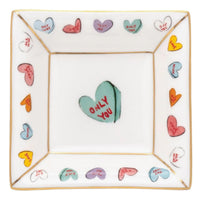 Nina Campbell printed heart ceramic squared trinket tray on white background