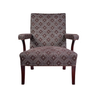 Nina Campbell Mackenzie Arm chair, in a brown fabric, on a white background.