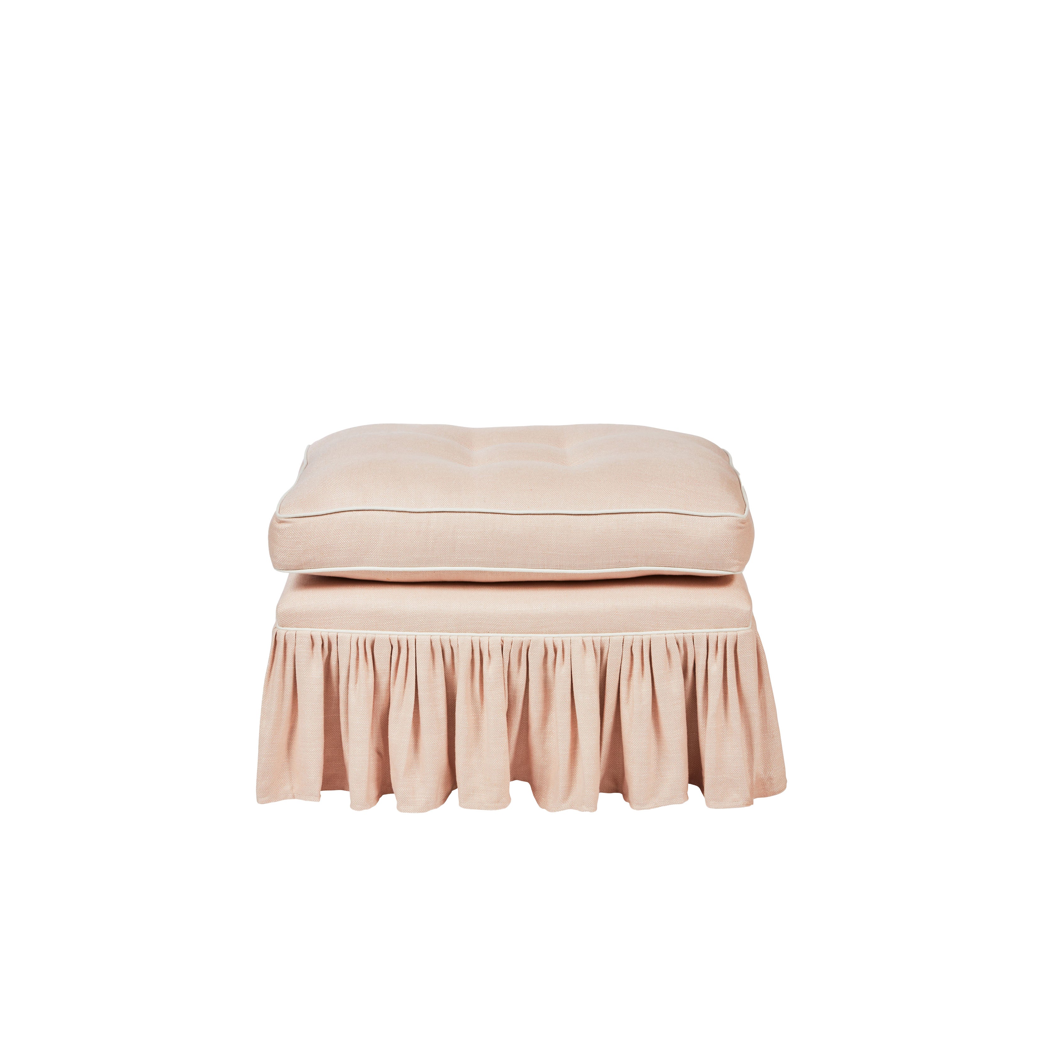 Nina Campbell Mabel Stool with Valance in Colette Blush against a white background