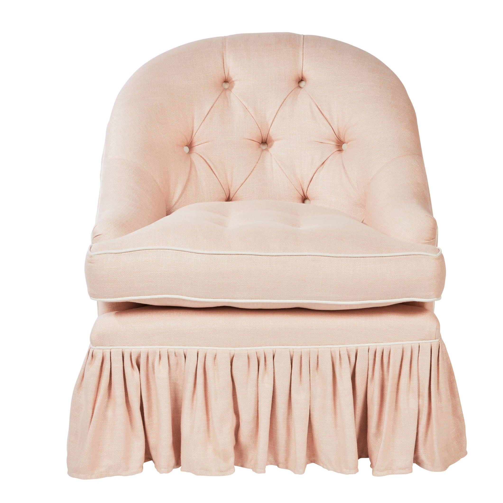Nina Campbell Mabel Chair with Valance in Colette Blush against a white background