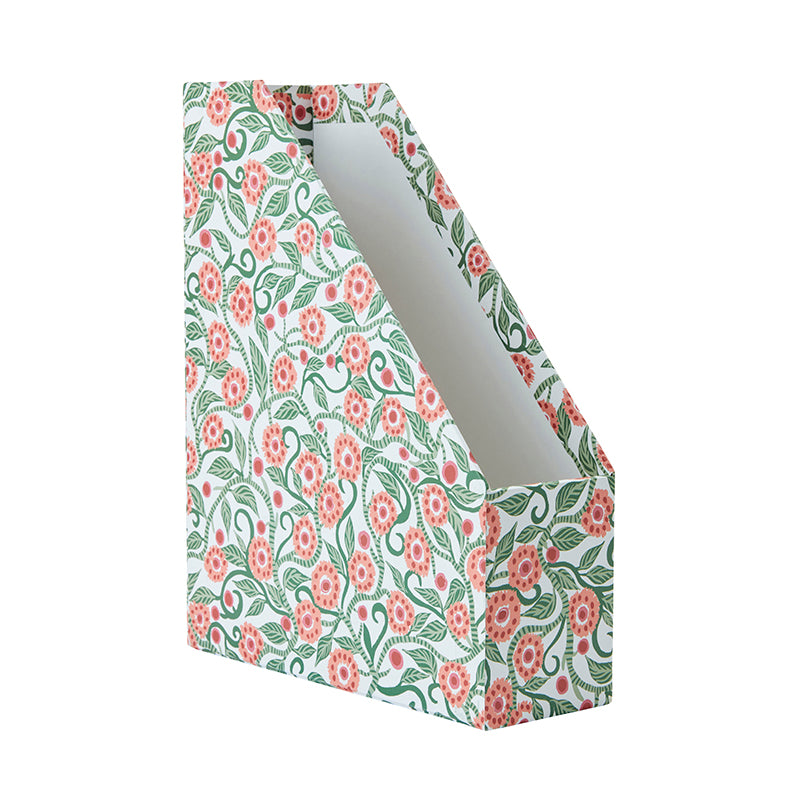 Nina Campbell magazine file in the coral colour way stationery collection on white background