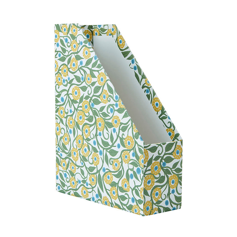 Nina Campbell magazine file in yellow and green colour way stationery collection on white background