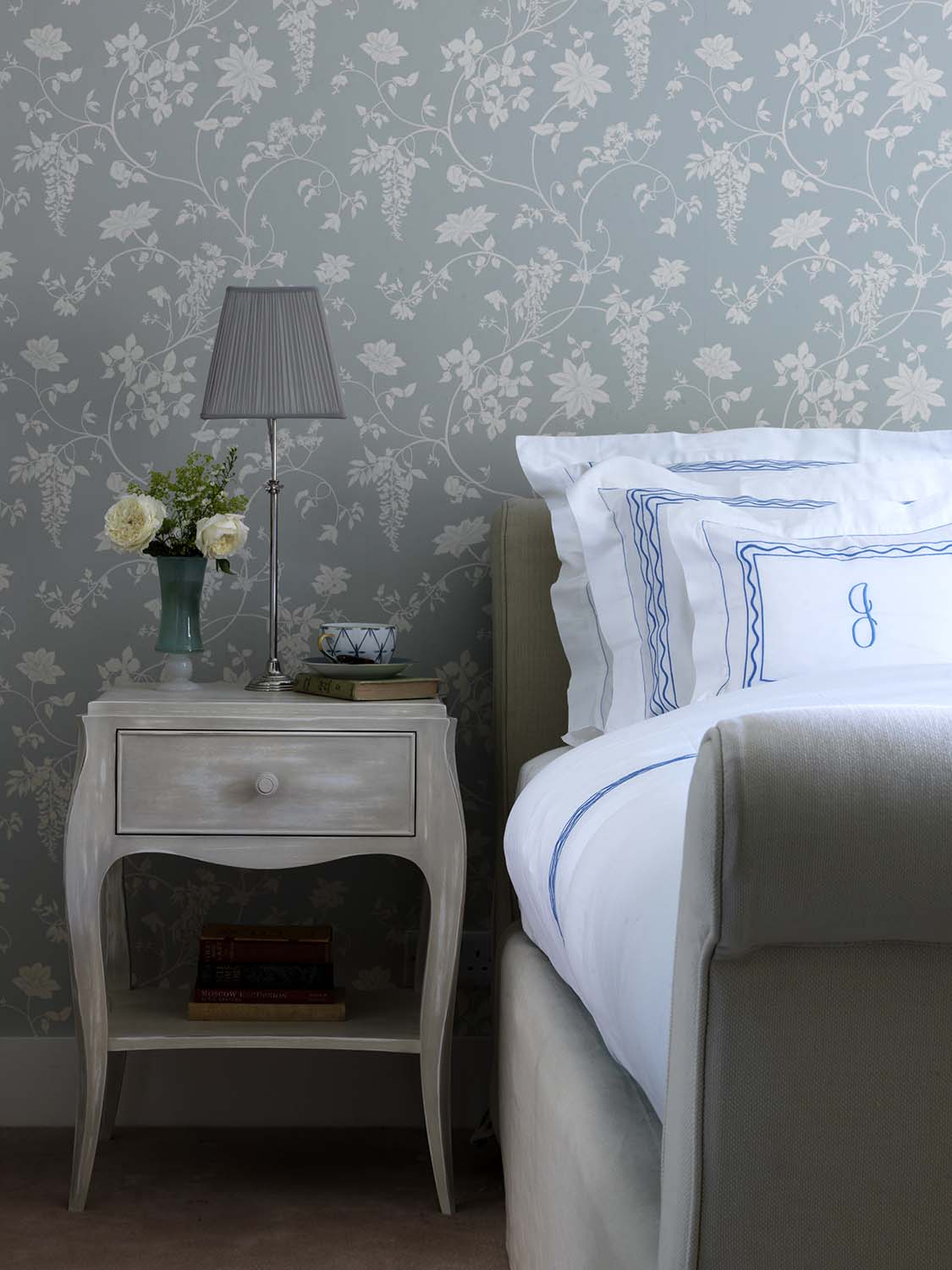 Nina Campbell Margot End Table in a bedroom set