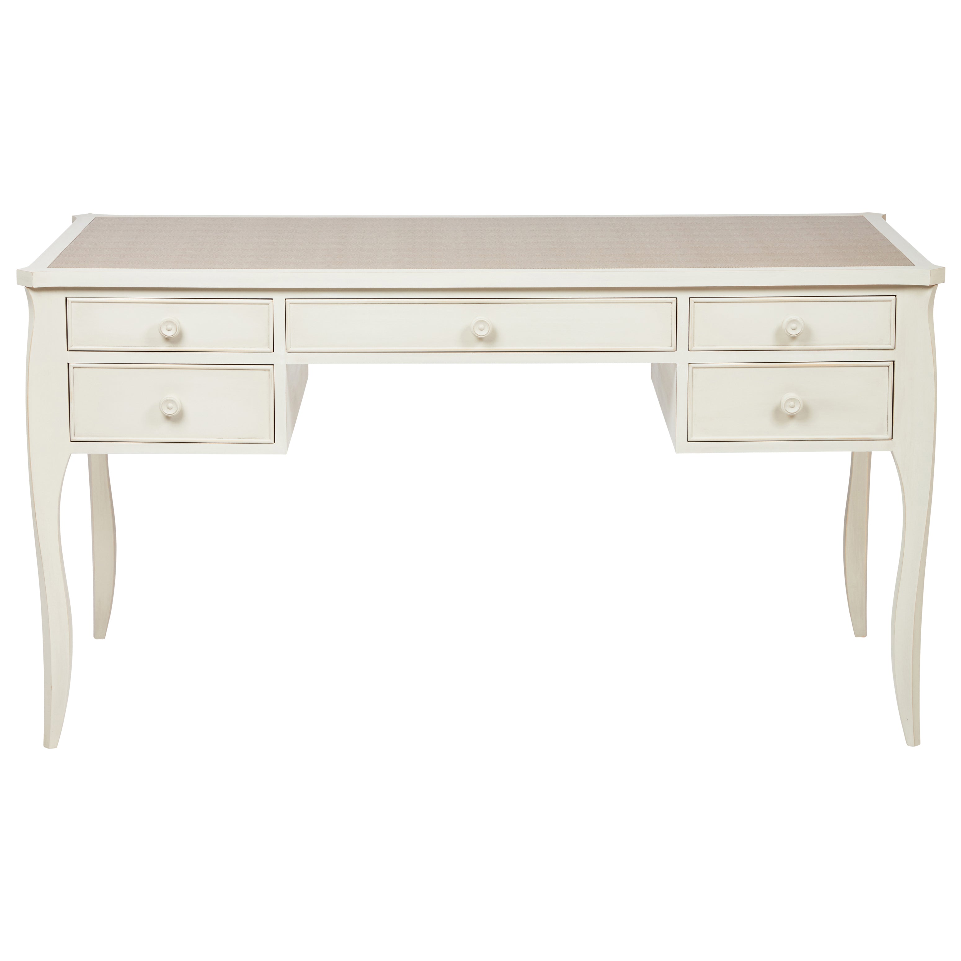 Margot Desk in Mineral White and Taupe Faux Leather