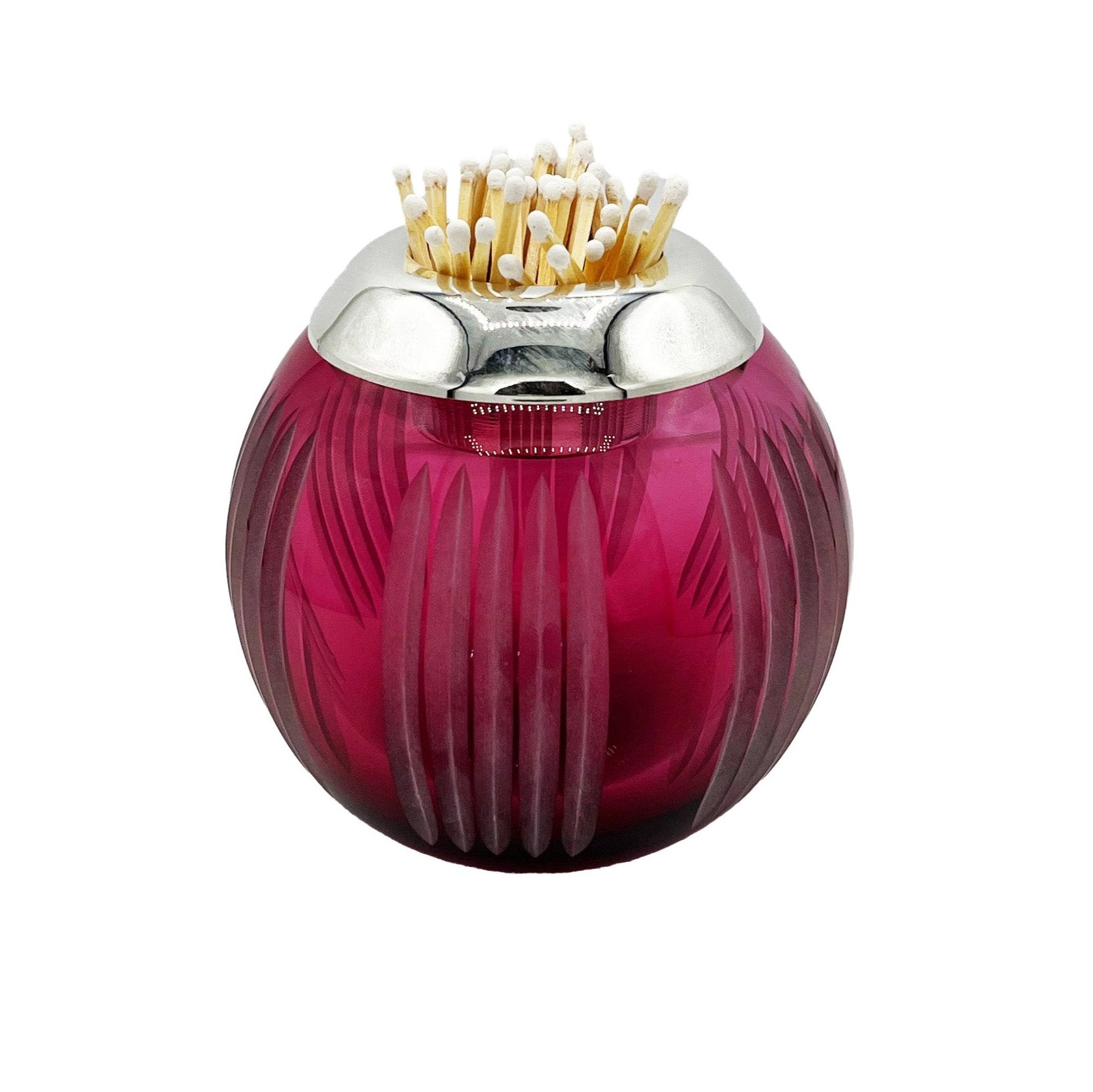 Nina Campbell Medium Matchstriker in cranberry red glass against a white background