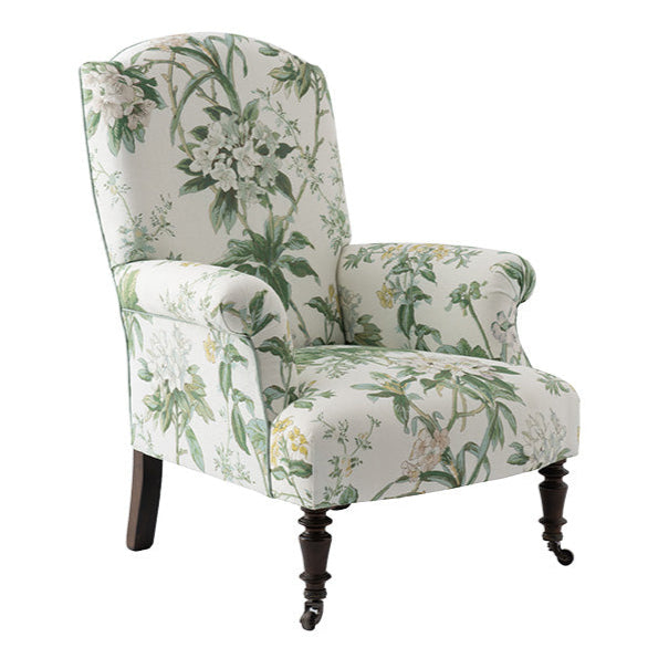 Nina Campbell Miller Chair upholstered in Nina Campbell Fabric Dallimore Somerhill NCF4531-02 angle shot on white background