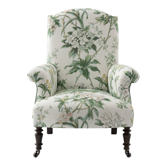 Nina Campbell Miller Chair upholstered in Nina Campbell Fabric Dallimore Somerhill NCF4531-02 front shot on white background