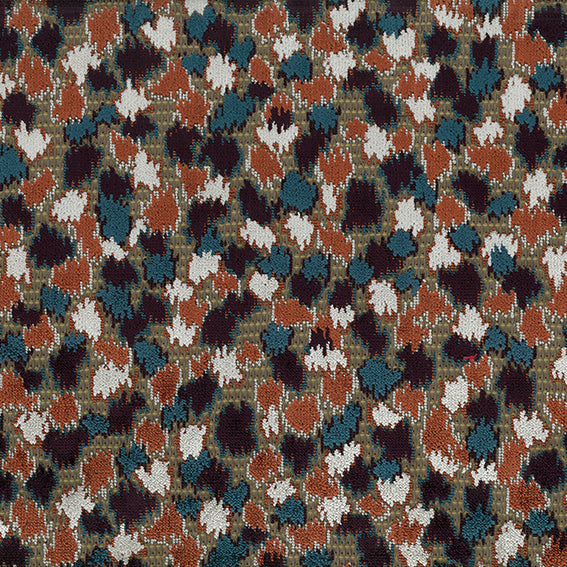 Nina Campbell Fabric - Wickham Orford Peacock/Coral/Aubergine NCF4510-01