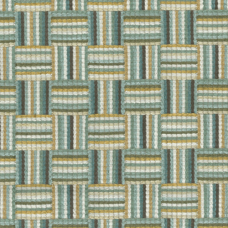 Nina Campbell Fabric - Dallimore Weaves Attwood Aqua/Ochre/Ivory NCF4522-04