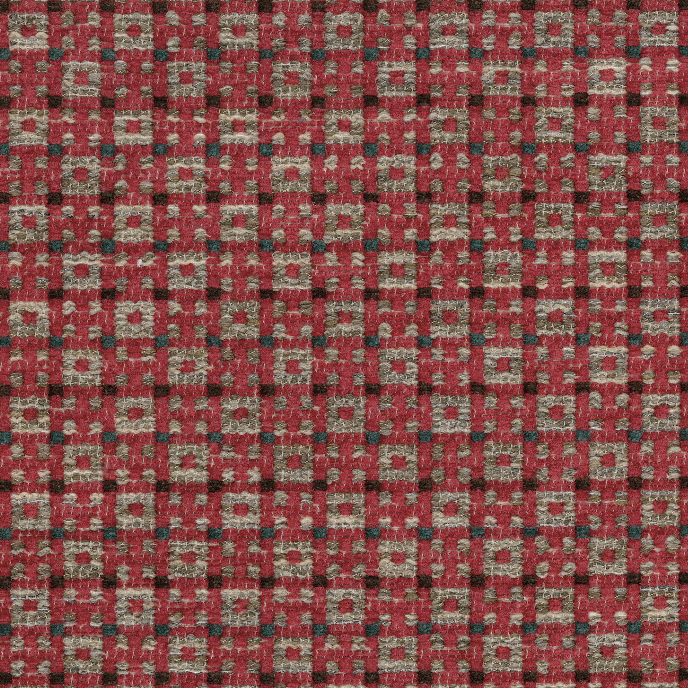 Nina Campbell Fabric Dallimore Weaves Chiddingstone Red/Teal/Chocolate
