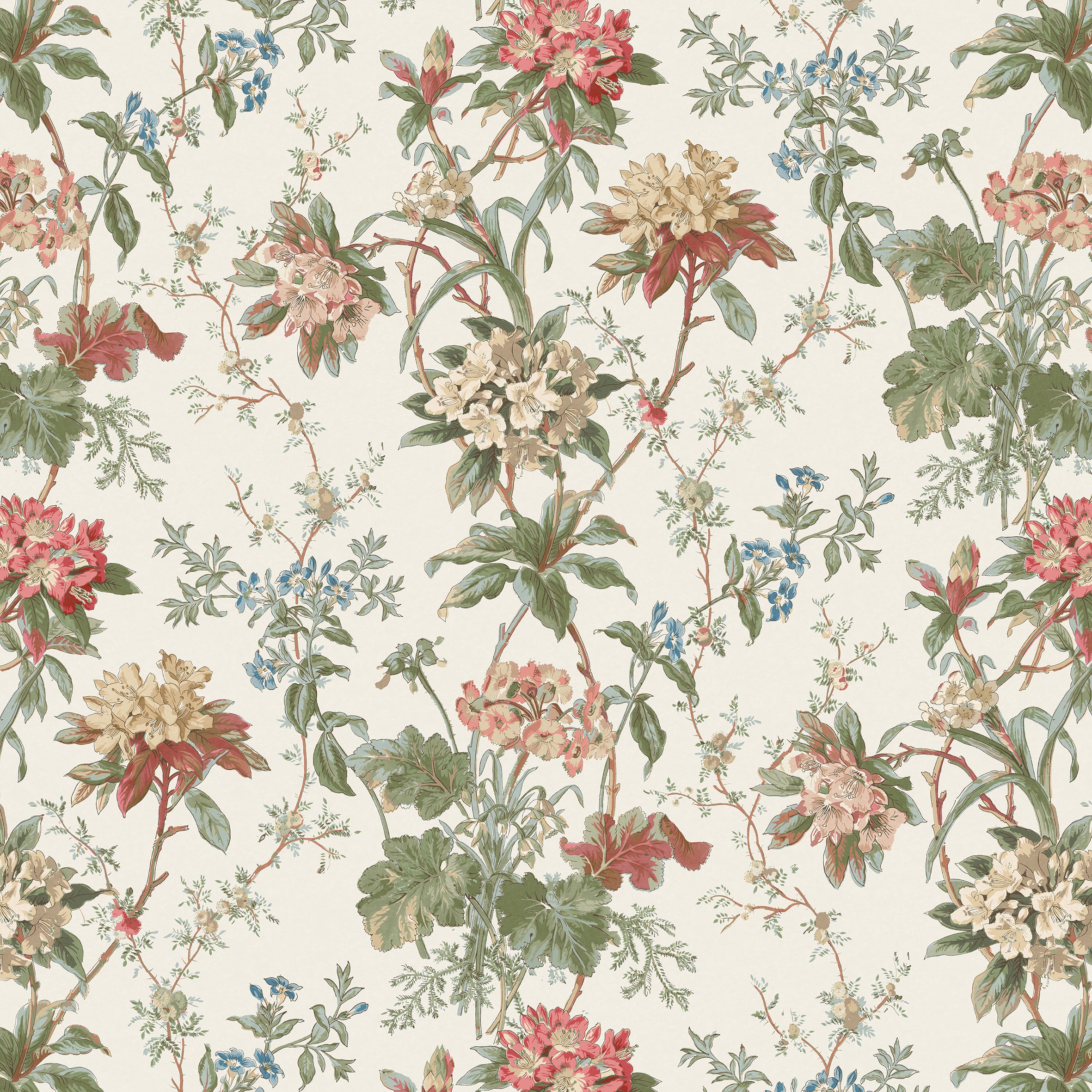 Nina Campbell Fabric - Dallimore Somerhill Coral/Eucalyptus NCF4531-03