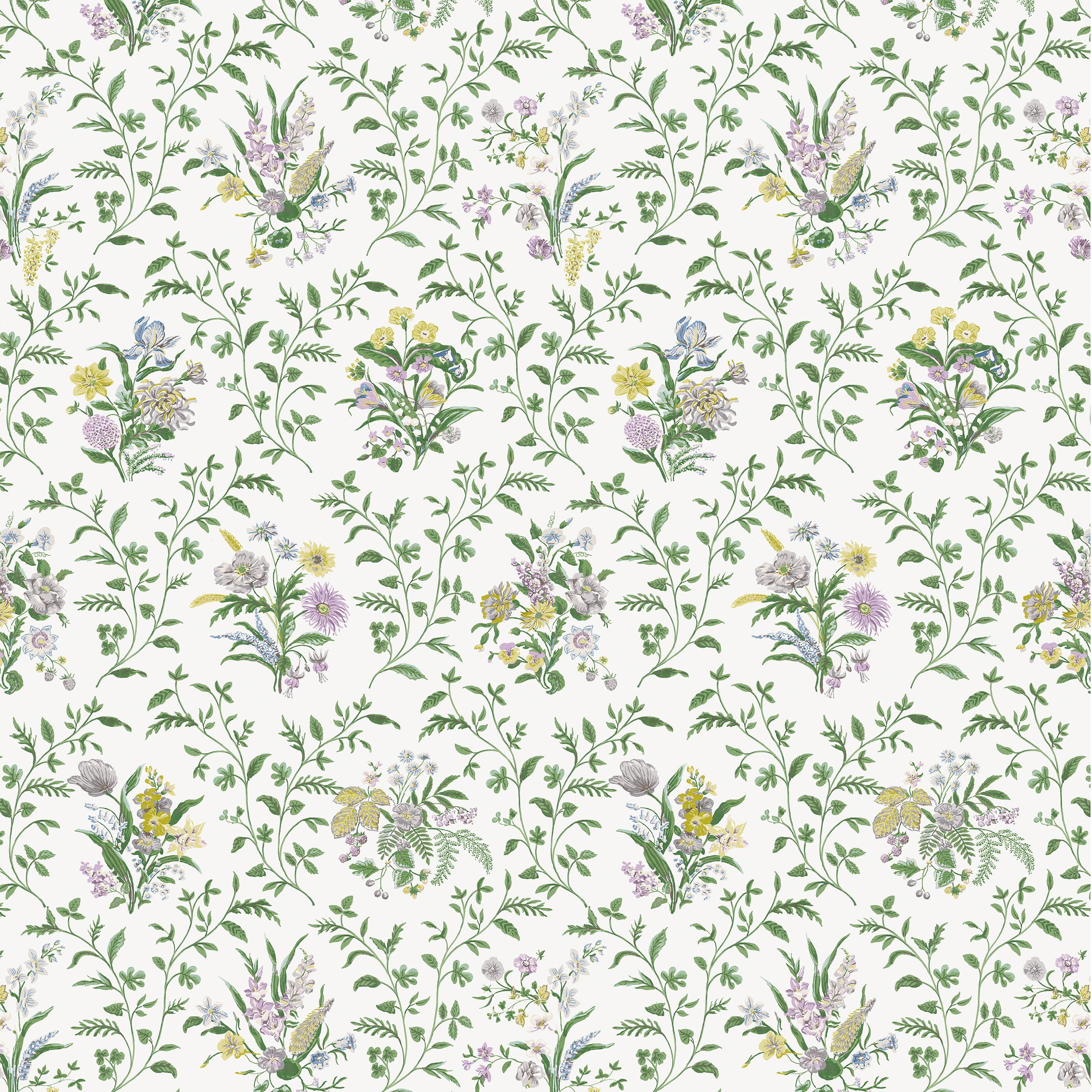 Nina Campbell Dallimore Hollingbourne Fabric Green/Lilac/Yellow NCF4535-03