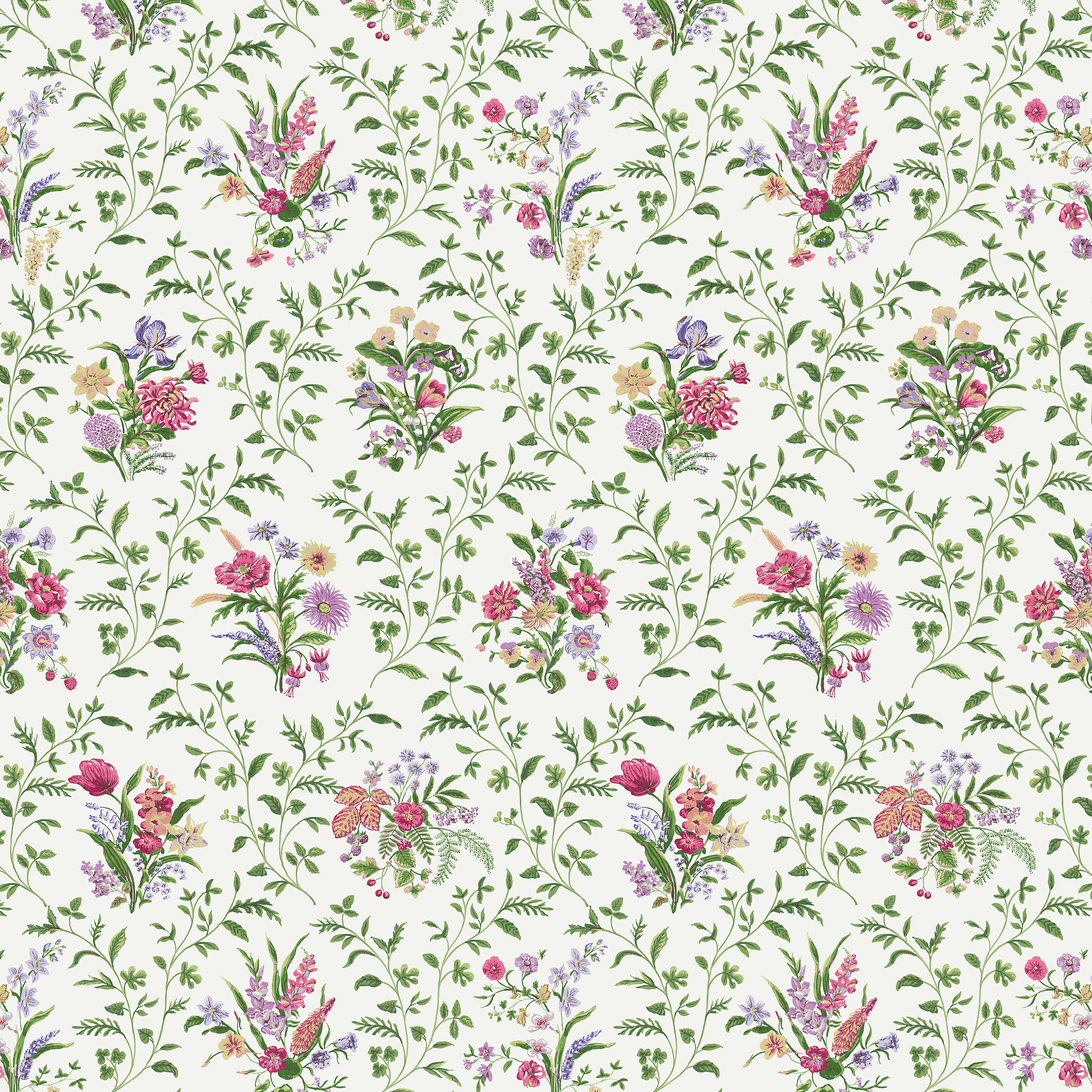 Nina Campbell Fabric Dallimore Hollingbourne Green/Pink/Lavender NCF4535-04