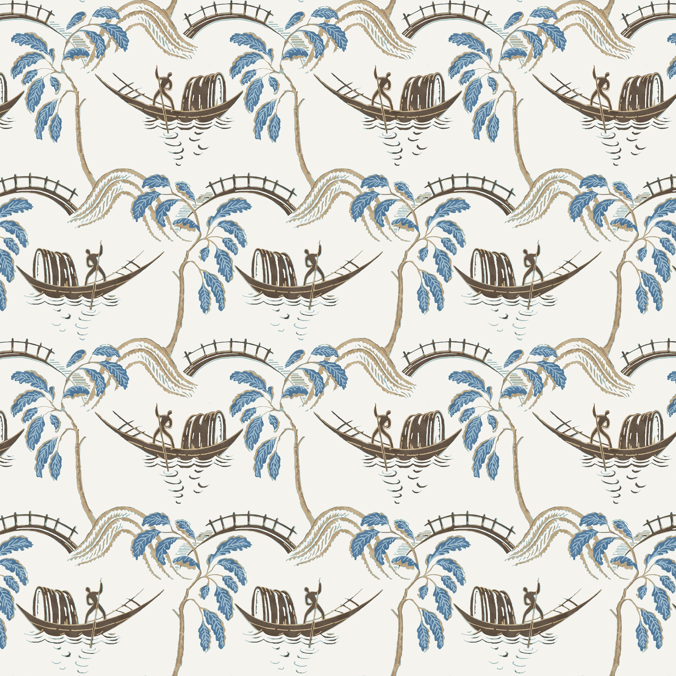 Nina Campbell Athena Peggy Blue/Chocolate/Ivory Fabric