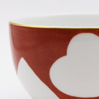 Nina Campbell Heart Breakfast cup gold rim detail in Coq de Roche colour on white background.