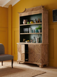 Nina Campbell Alfred Bamboo bookcase in a yellow room set