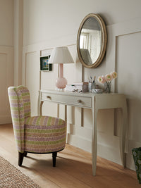Nina Campbell Alice Chair in appledore fabric in room set with Nina Campbell argot Writing Table, Studio Pink Lamp, Rose Oval Mirror
