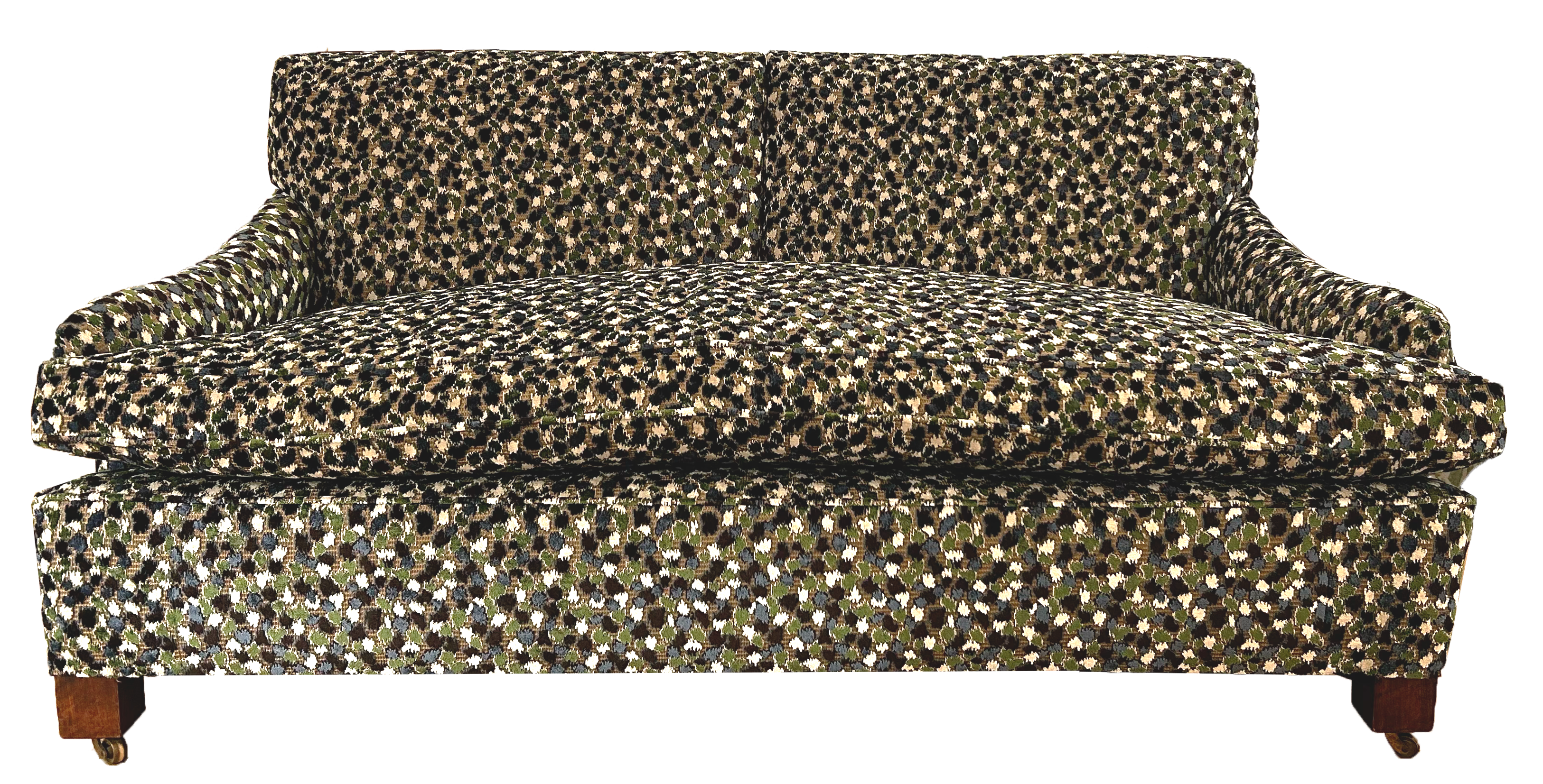 Nina Campbell the Nina sofa in orford spotty fabric against a white backround