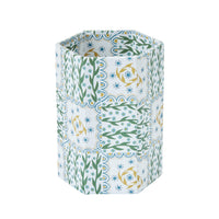 Nina Campbell Pen Pot in yellow and green chequered pattern on white background