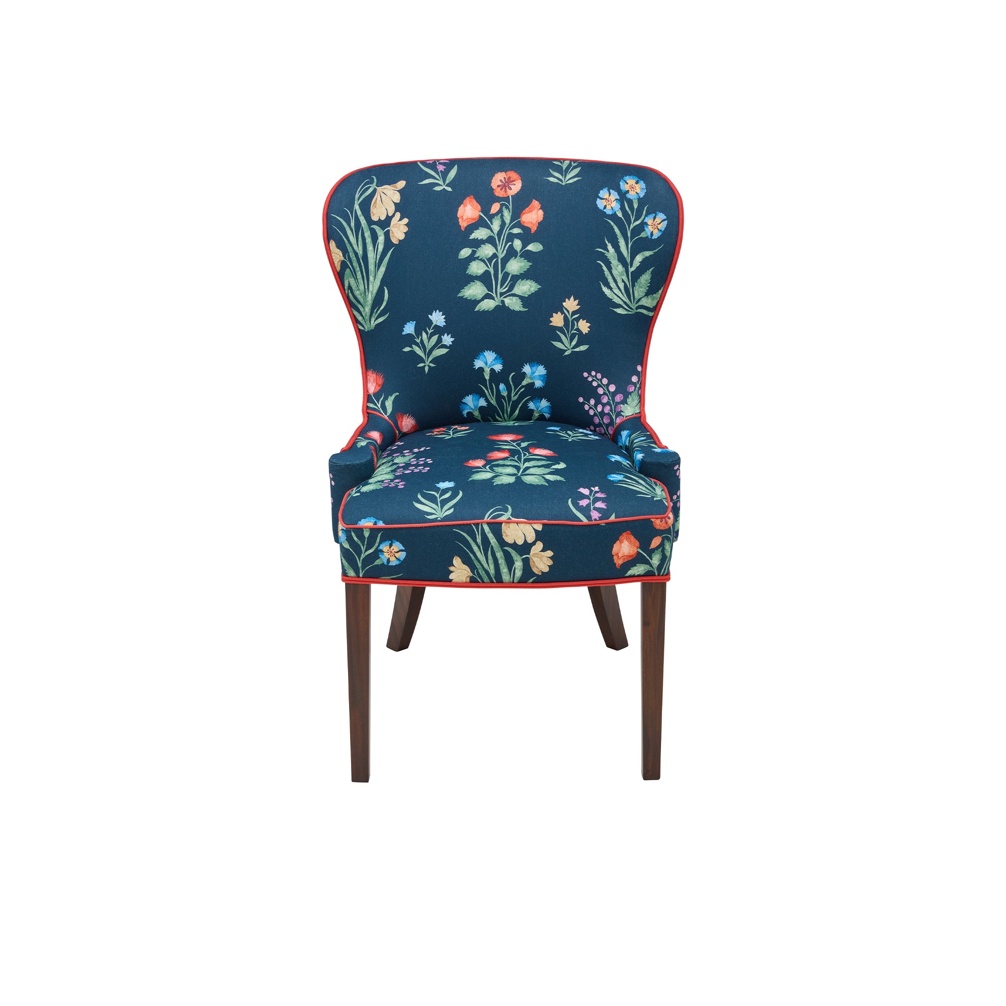 Nina Campbell Tiffany dining Chair in Dapuri fabric against a white background