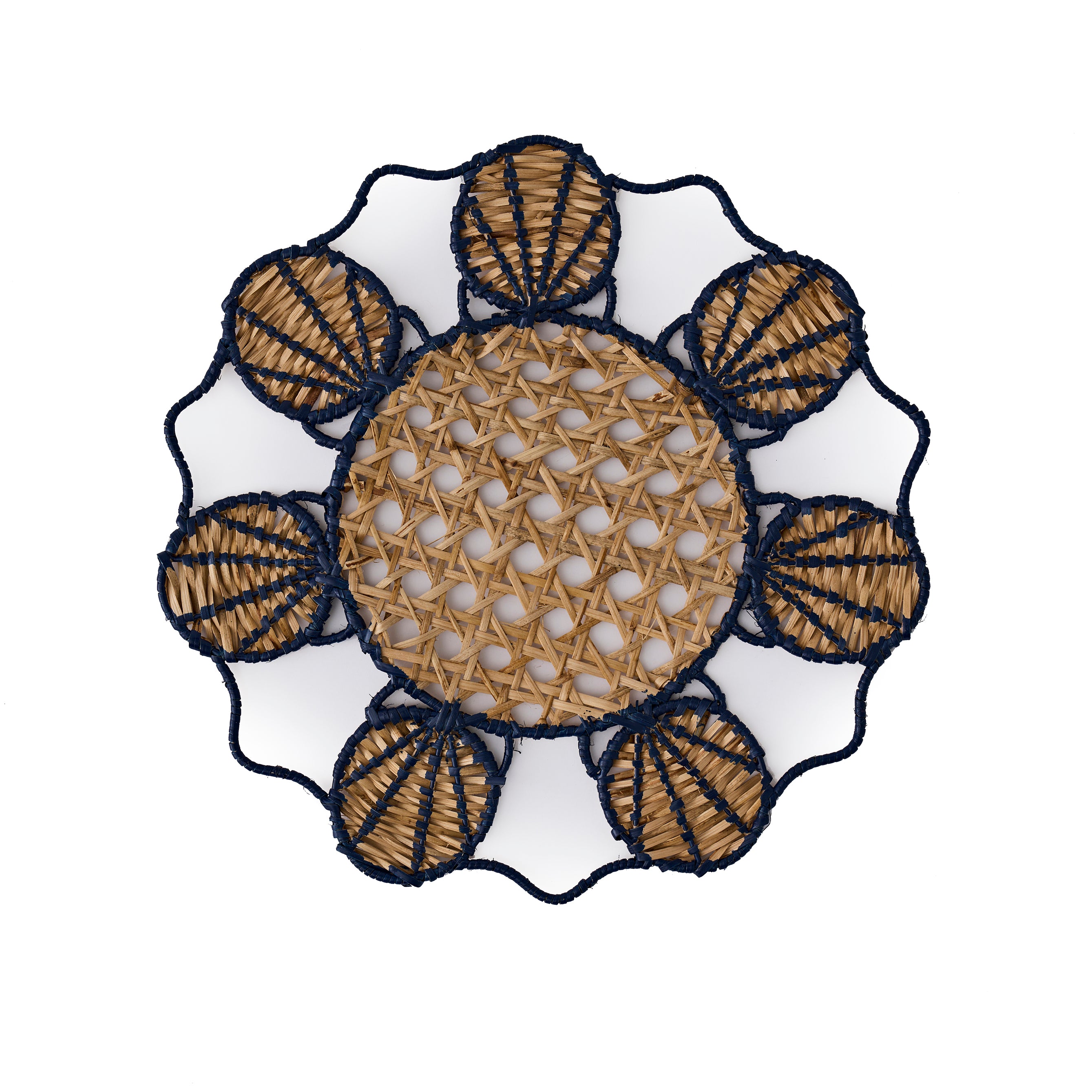 Shell Placemat Rattan Navy And Natural