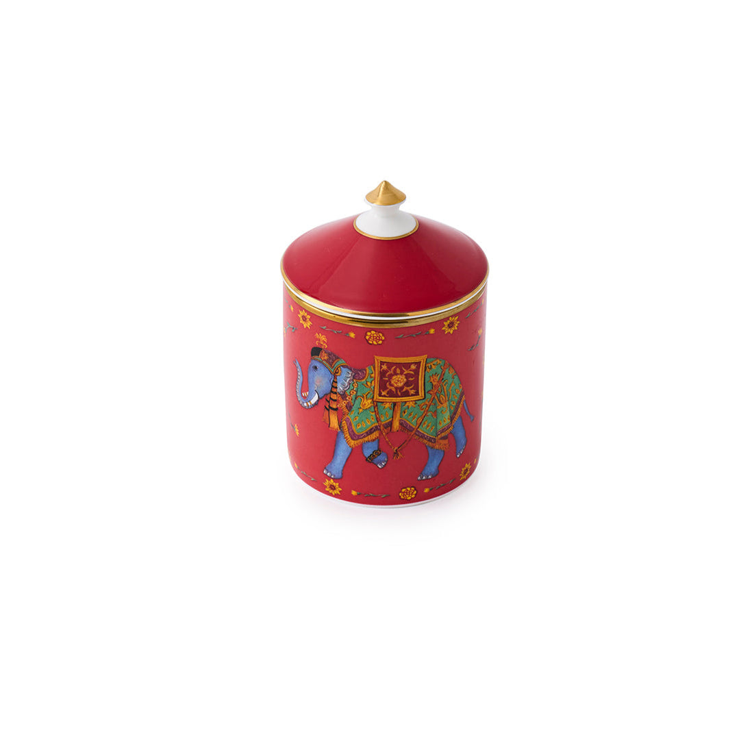 Indian Elephant Lidded Candle Red Rose