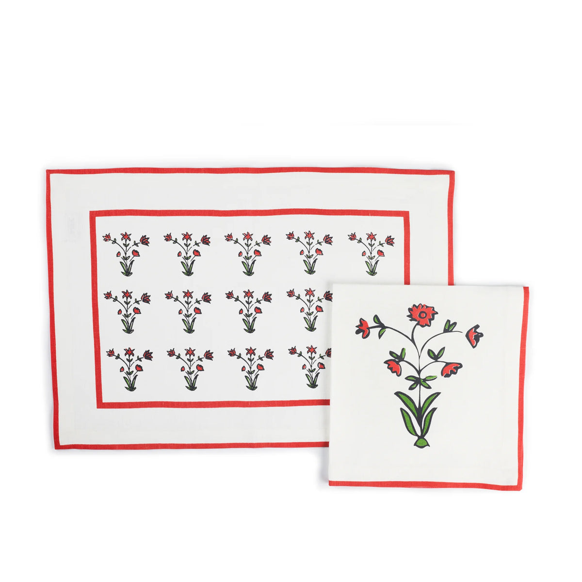 Set of Four Placemat & Napkin - Crimson