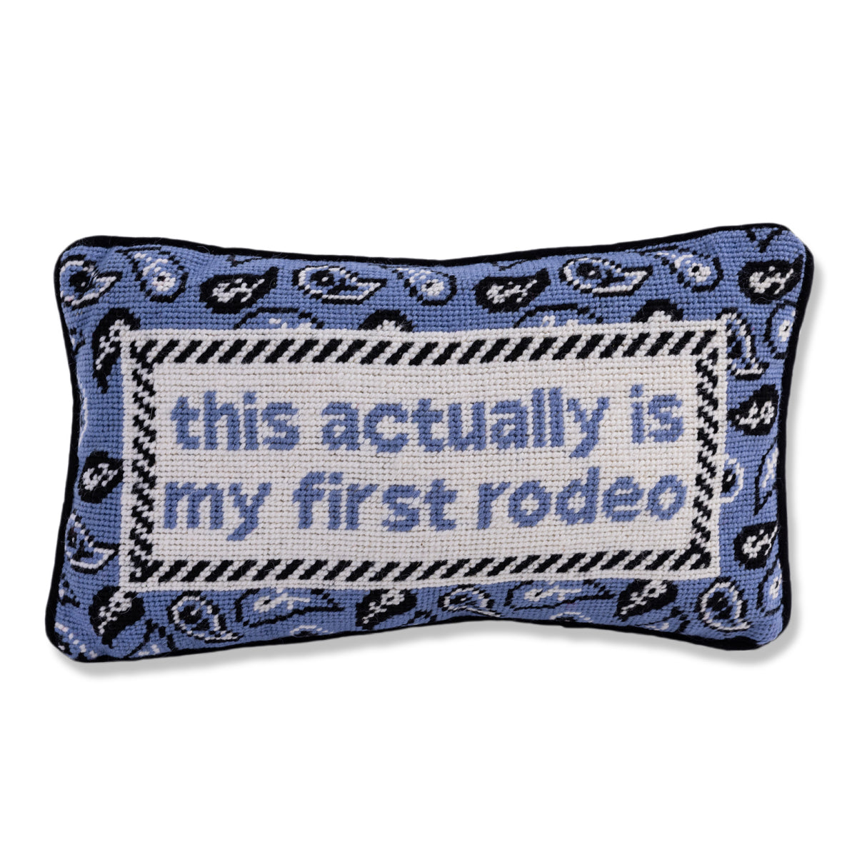 Nina Campbell Needlepoint Cushion First Rodeo against a white background