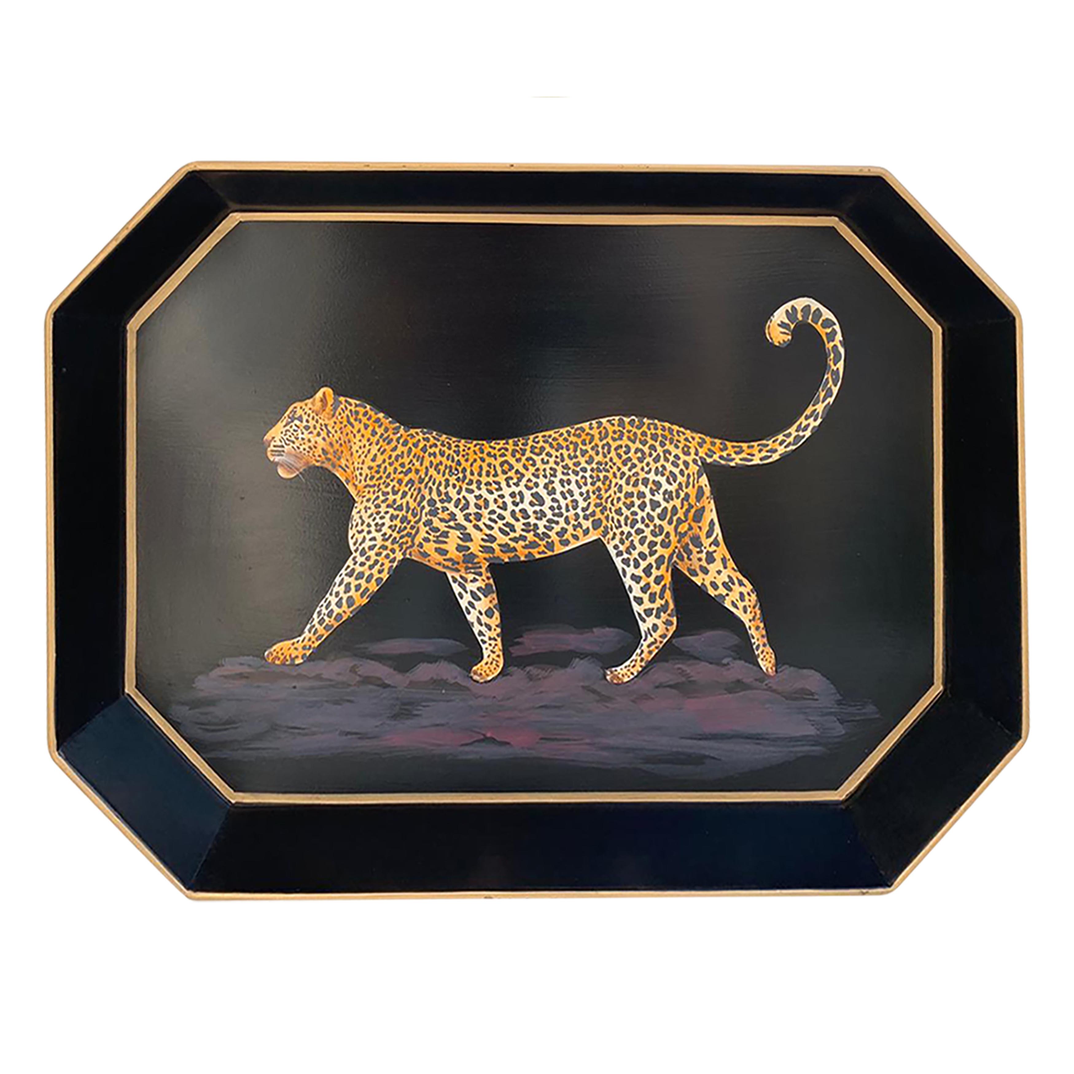 Nina Campbell Iron Tray Hexagon Leopard against a white background