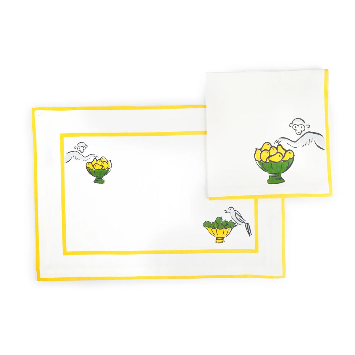 Set of Four Placemat & Napkin - Yellow Monkey